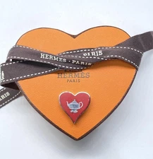 Hermes Red Heart Tea Time Scarf Ring Used Authentic Jewelry
