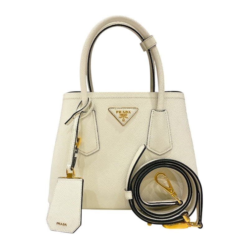 Prada Saffiano Leather Tote Bag White with Gold Hardware