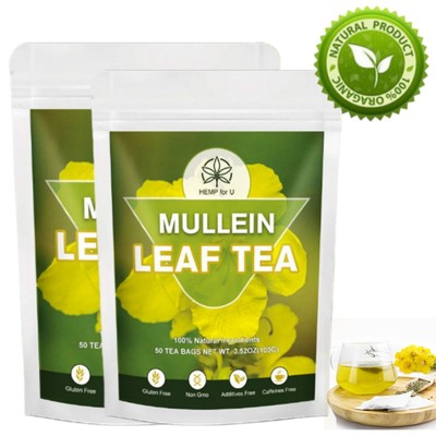 50Packs Mullein Leaf Tea Bags - Lung Cleanse Detox Herbal Enhance Immunity