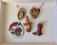 Cowboy Western Christmas Tree Ornaments Cowboy Boot Saddle Rodeo Hat Set of 5