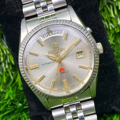 Rare montre homme Ricoh President cadran argenté automatique feuille... - Photo 1/4
