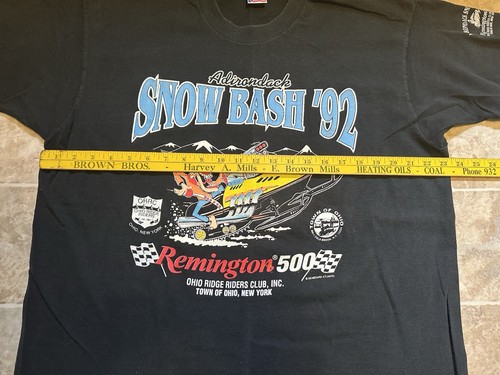 T-shirt vintage Adirondack Snow Bash '92 Remington 500 nera XL punto singolo - Foto 4 di 4