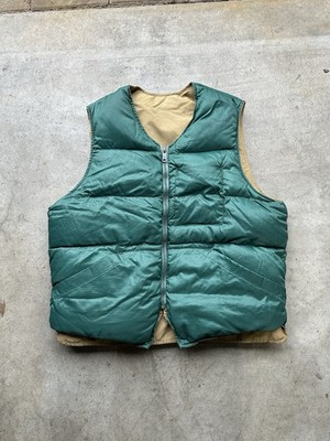 VINTAGE Eddie Bauer Vest Men L Green Brown Puffer Ripstop Goose