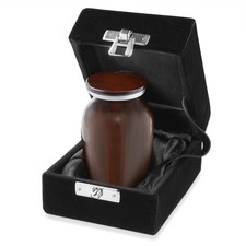 Small Mini Keepsake Cremation Urn, Brown with Velvet Case