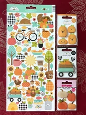 #898 - LG FALL THANKSGIVING FLAT ICONS WAGON & PUMPKINS DOODLE-POPS 3D STICKERS