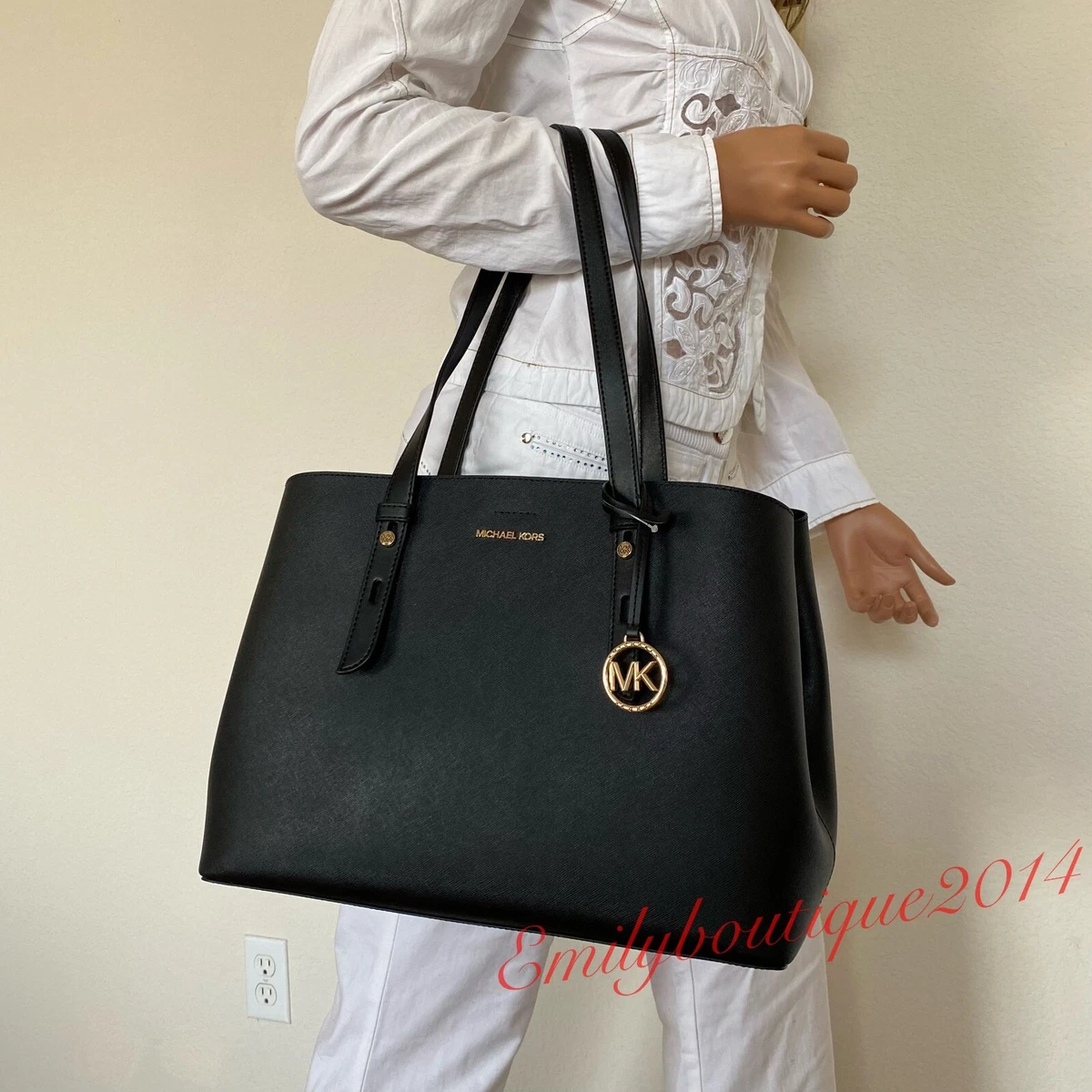 NWT Michael Kors Mel Saffiano Black Leather Large Tote Shoulder