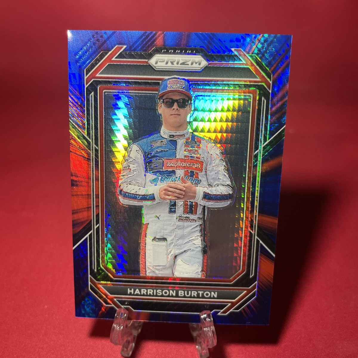 HARRISON BURTON 2023 PANINI PRIZM RACING #68 RED & BLUE HYPER