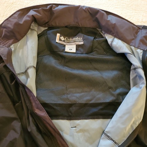 NEW Columbia XL Hooded RAIN JACKET XCO Black/Gray Packable Full Zip Kelly Flat - Picture 9 of 12