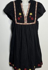 Theme Dress Womens S Black Embroidered Tunic Ruffled Sleeve Festival Bohemian