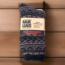 Mens Size 10-13 MUK LUKS Heavyweight Heat Retaining Socks Black Gray Stripes