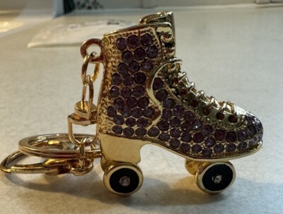 Rhinestone Mini Roller Skate Keychain Gold/Purple NEW