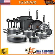20 Piece Nonstick Cookware Set Fry Pan Saucepan with Glass Lid Dishwasher Safe