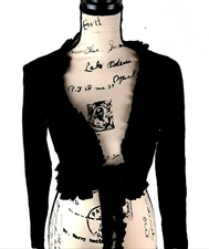 CEJON Womens Bolero Jacket Top One Size Black Rayon Stretch Tie Waist LS Cropped