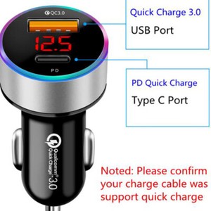36W Car Charger QC 3.0 Quick Charge PD USB C Type-C Cigarette Lighter Adapter A+