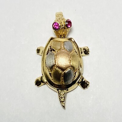 14K Multi Tone Gold Moving Honu Meeresschildkröte Rubin Augen 20mm Anhänger 3,0g