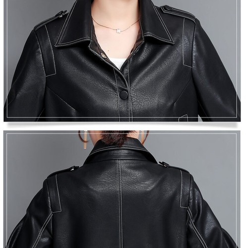 Spring Girl Leather Jacket Women's Short Jacket Slim Fit Motorcycle Leather Coat - Picture 8 of 11