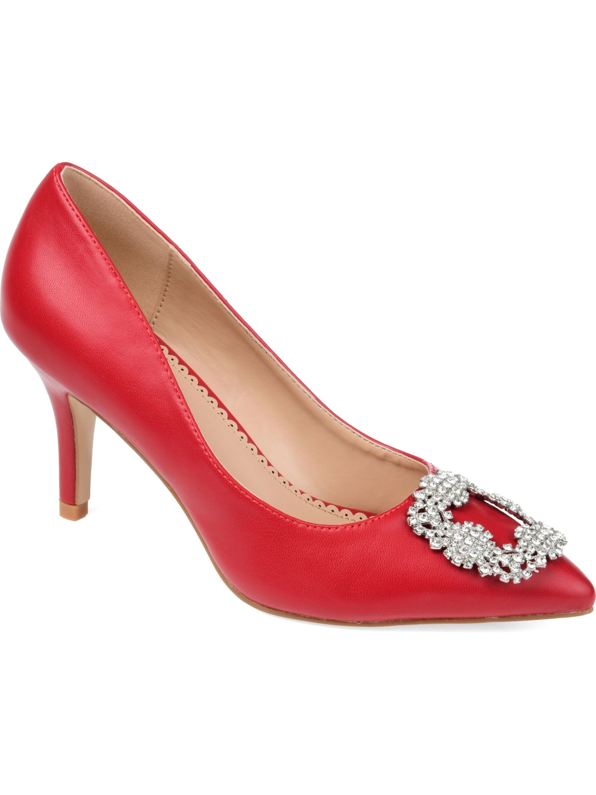 Женские туфли-лодочки без шнуровки JOURNEE с красным медальоном и острым носком на шпильке, размер 6,5