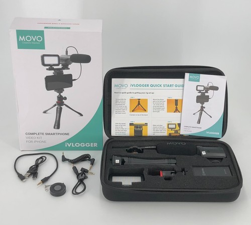 Movo iVlogger Vlogging Kit for iPhone Shotgun Microphone Tripod Mount LED Light - 第 1/16 張圖片