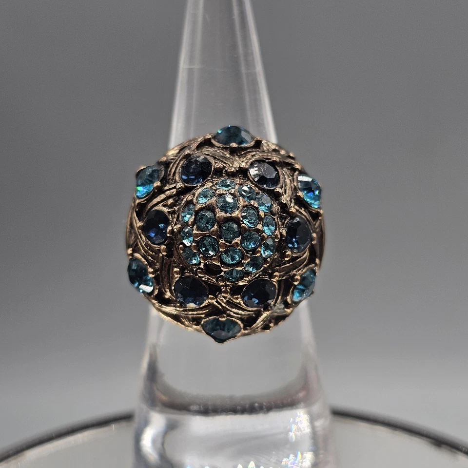 Anillo Cúpula Chicos Tonos Latón Estrás Azul Puño Talla 7 Foto 2 de 4