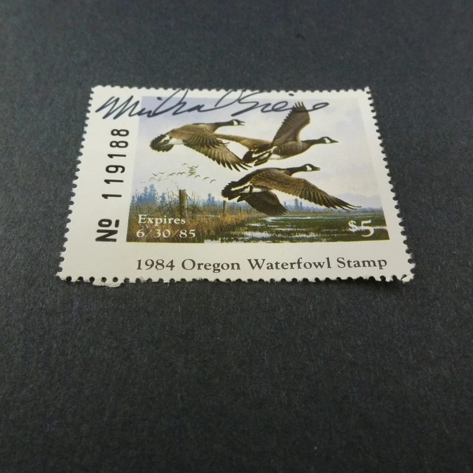 1984 Oregon Waterfowl $5 Stamp by Michael Sieve Artist Signed Stamp - Image 2 of 4