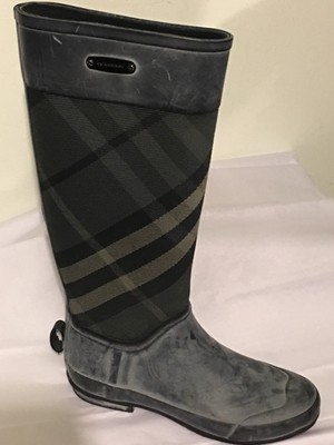 Burberry Gray Clemence Check Rain Boots 