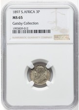 Sudafrica (ZAR) Tre pence (3 pence) 1897, zecca di Pretoria, NGC MS65