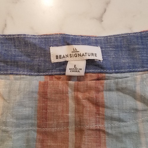 LL Bean Signature Blouse Womens Large Striped 100% Linen Tie Waist Boho T-2 - Picture 6 of 9