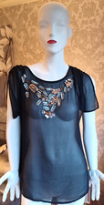 SOON Black Sheer Embellished Fron Open Shoulder Top [14]