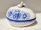 Handmade Slovakian Modra Blue & White Majolica Egg Box – Floral Folk Art w/ Dove