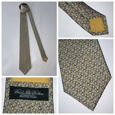 Brooks Brothers Country Club Neck Tie Yellow Blue Geometric Silk USA YGI N5-141