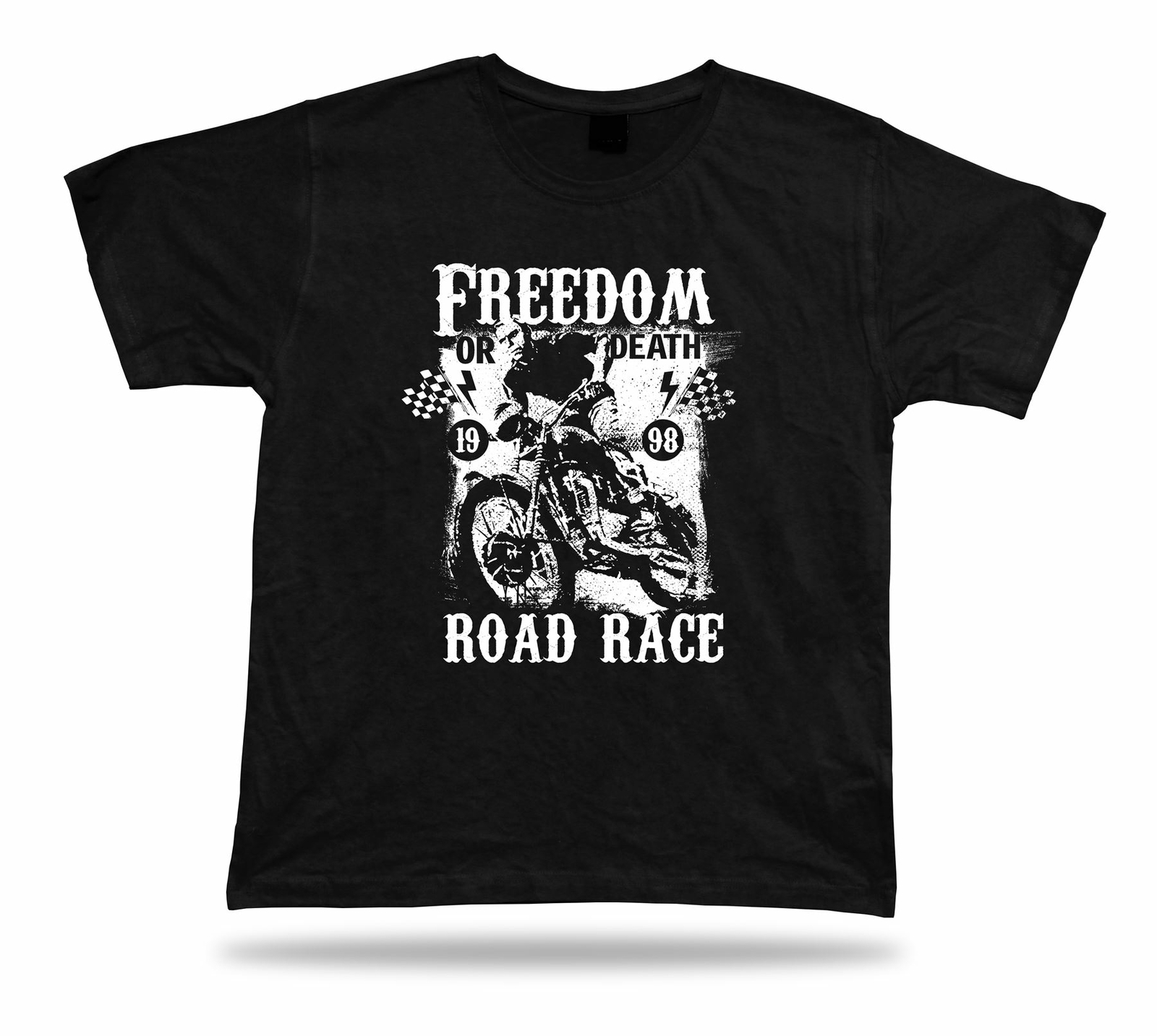 Tshirt Tee Shirt Birthday Gift Idea Freedom Death Road Race Bike Motorcycle Flag