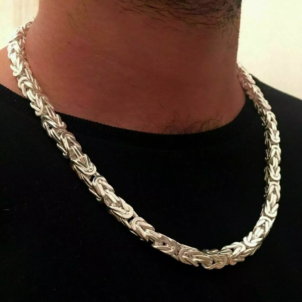 New MENS Byzantine Chain Necklace 925 Sterling Silver 22Inch 8mm 200GR | eBay