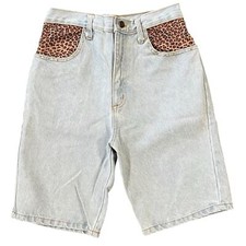 Vintage Lew Magram 90s Denim Leopard Print Shorts Jorts Size 6