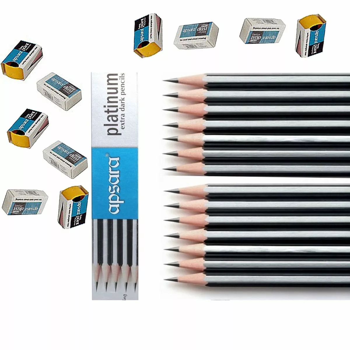 APSARA HB PENCILS EXTRA DARK WITH NON DUST ERASER SHARPENER