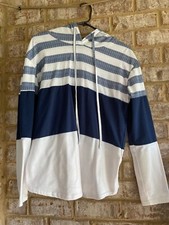 Navy and White striped hoodie - Size Medium - thin weight