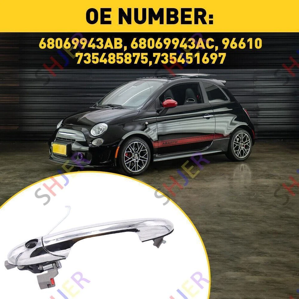 Ajuste para Fiat 500 2012-2017 conductor delantero exterior manija puerta coche cubierta lateral moldura Foto 2 de 4