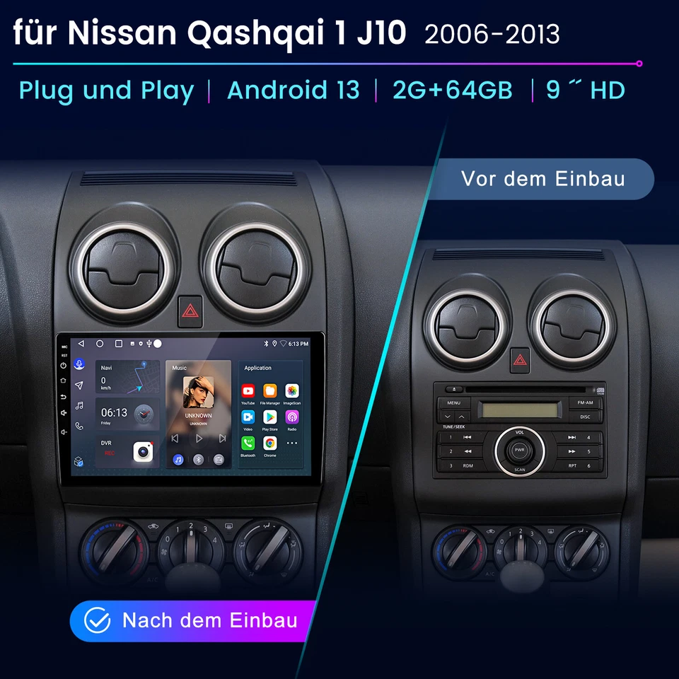Für Nissan Qashqai J10 2007-2016 GPS Navi Autoradio Android 13.0 Carplay FM RDS - Bild 3 von 4