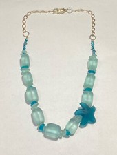 925 Art Glass Necklace Ocean Theme Multi Color Starfish Beach 22.5 inches Fine