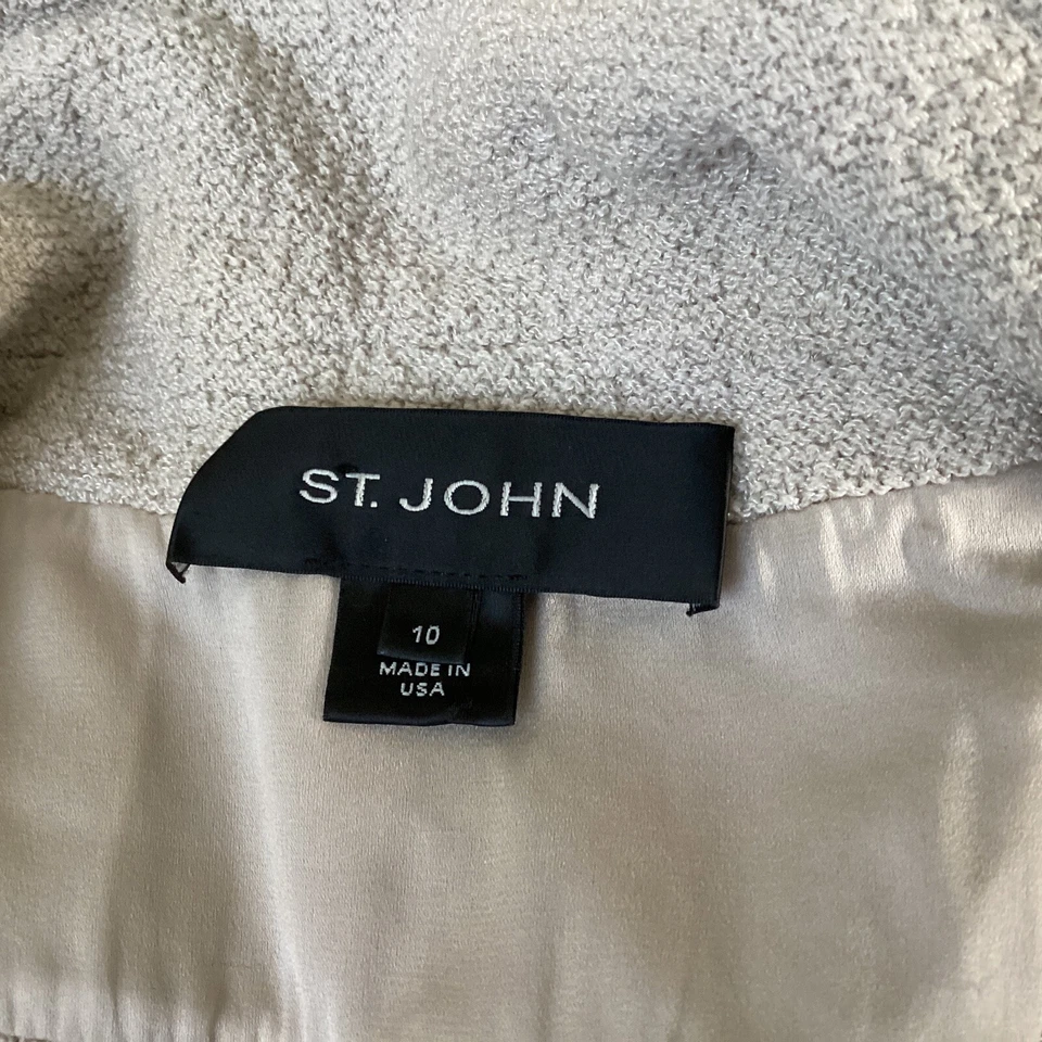 Jaqueta de malha St. John blazer 10 bege botão sólido manga longa acabamento de couro falha - Imagem 4 de 4