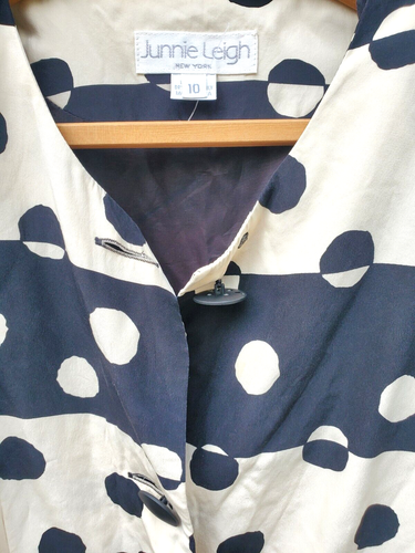 Junnie Leigh 80s Vintage Black and White polka dot SILK blazer size 10 - Picture 2 of 5
