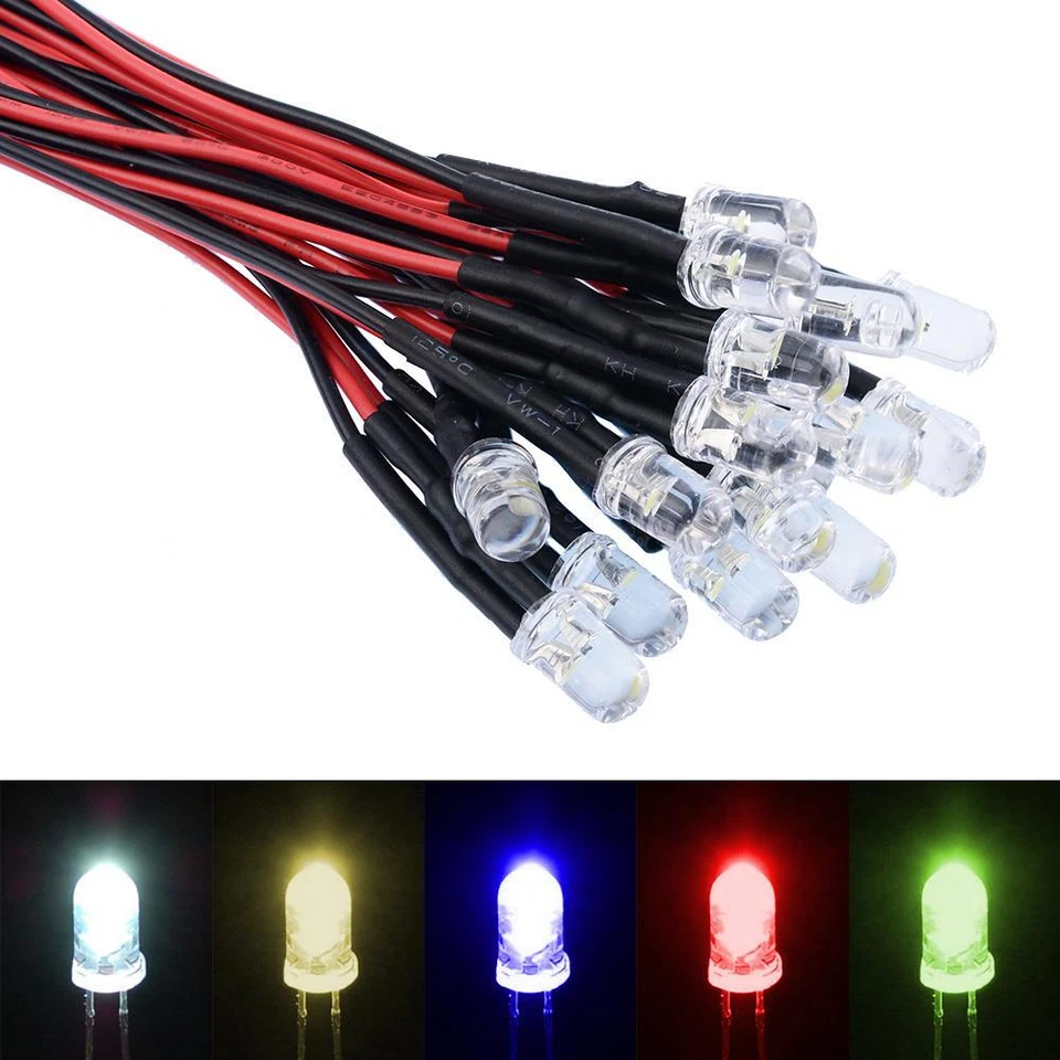 Constant or Flashing 3mm 5mm 10mm Pre Wired Ultra Bright LED 12V - Image 2 of 2