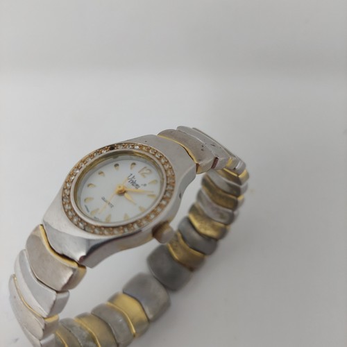 Viviani Gold Silver Bracelet Watch Rhinestone Gem Bezel White Round Face - Picture 2 of 11