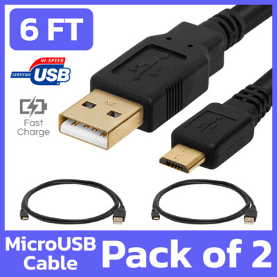 2 Pack Micro USB Cable 6 Feet USB Micro Cord USB 2.0 A to B Cable PS4 X-BOX One