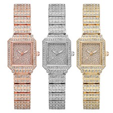 Women Simulated Diamond Bling Square Dial Bracelet Band Quartz Dress Wrist Watch