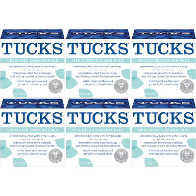 6 Pack Tucks Medicated Cooling Hemorrhoidal Pads with Witch Hazel 100 Each
