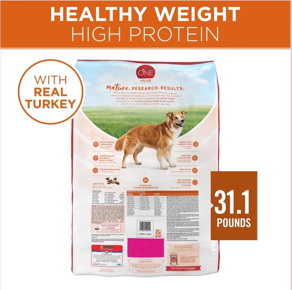 Purina One +Plus Dry Dog Food High Protein Healthy Weight, Real Turkey 31.10 lb - Image 2 of 4