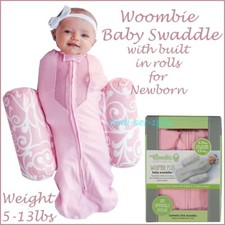 Baby Swaddle Woombie Plus 5-13 lbs Pink Swaddle Grow Bag with Built in Rolls NEW