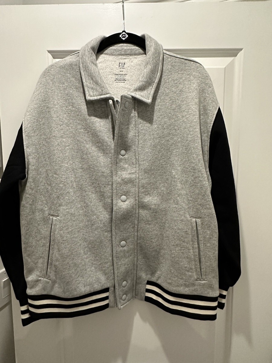 NEW Gap Boys Varsity Jacket Sweatshirt Button Up Coat Gray