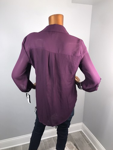 By & By L Top NWT $44 Plum Button Up Shirt 3/4 Roll Tab Sl Low V Cut Pockets - Picture 7 of 8
