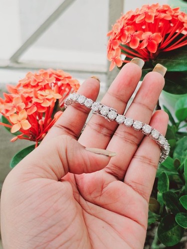 12.00 Ct Round Real Moissanite Tennis Single Line Bracelet 14k Solid White Gold - Picture 4 of 7